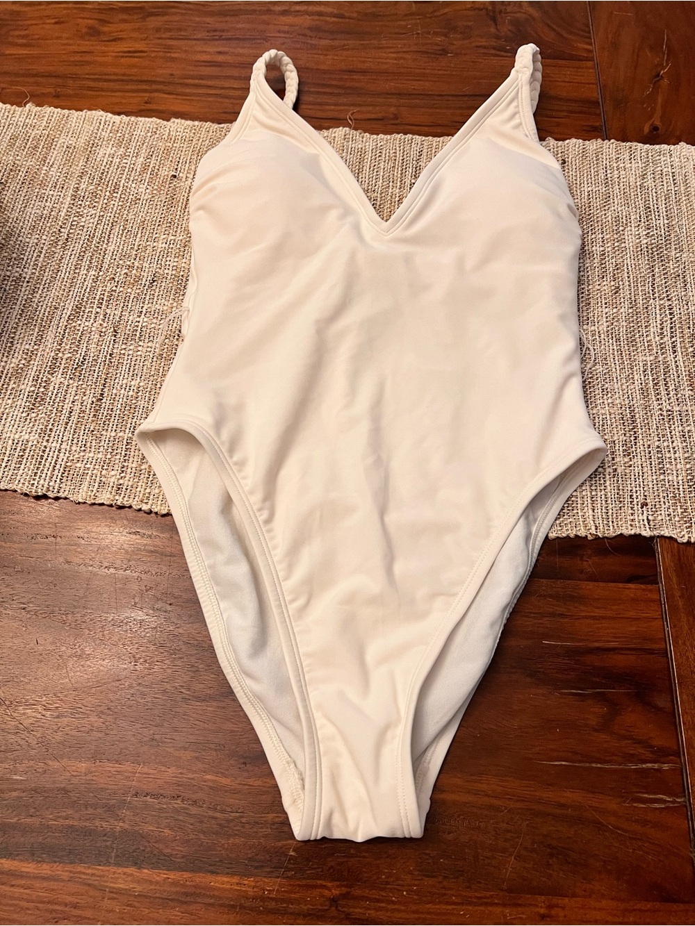 Shade & Shore Cream V-Neck One-Piece Swimsuit